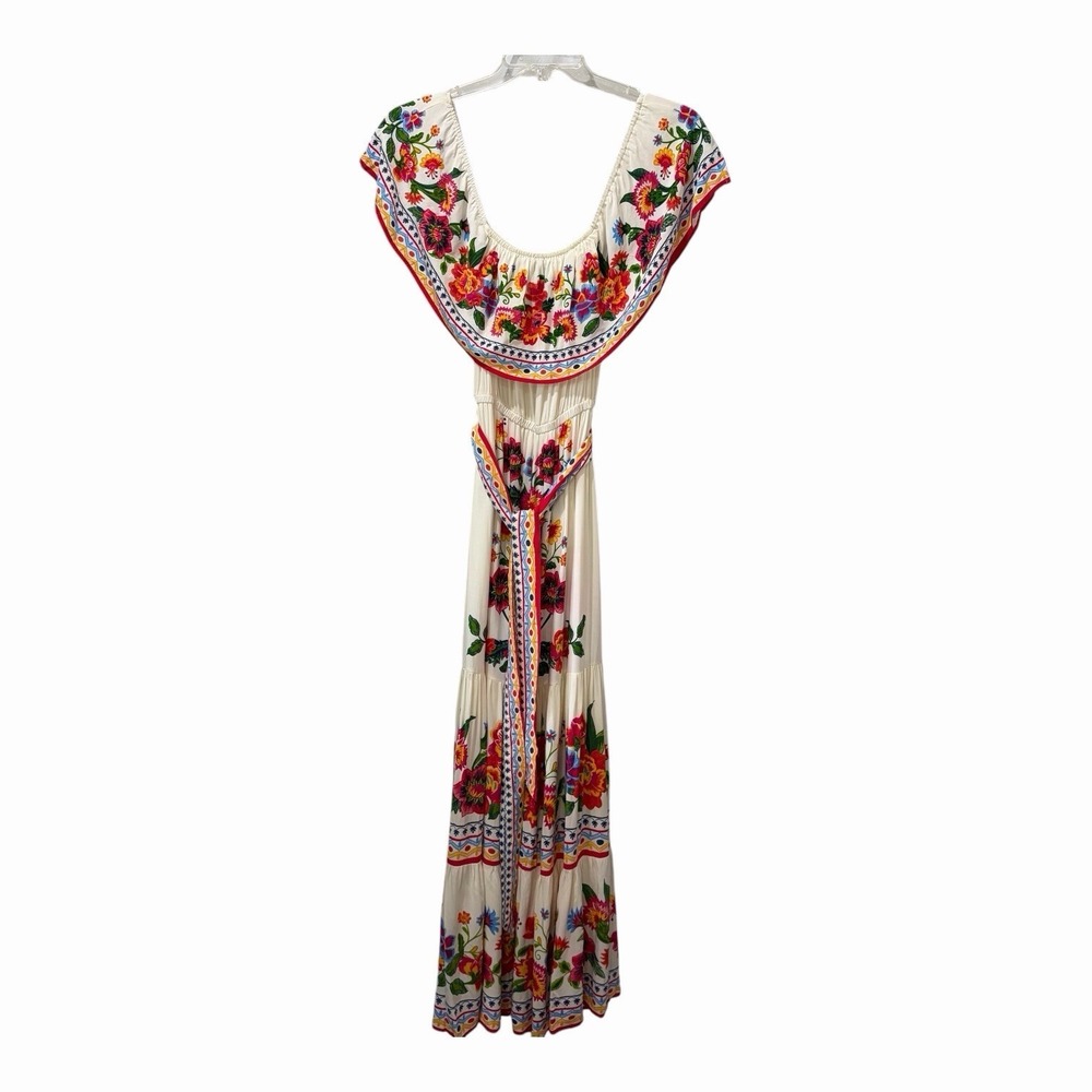 Vici Maxi hispanic dress Colorful Off Shoulder Small Floral Vacation Tropical